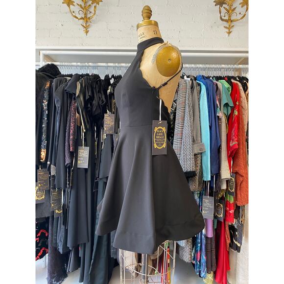vintage y2k backless black mini dress x-small halter mock neck scalloped jersey - Picture 7 of 9